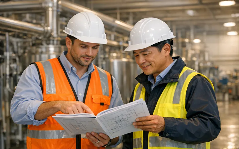 Experts Finetys accompagnant un industriel sur site